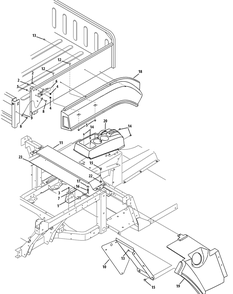 Rear Right Fender And Cargo Bed Diagram and Parts List for 46D 4X4-37ACD710 Cub Cadet Lawn Tractor Accessories